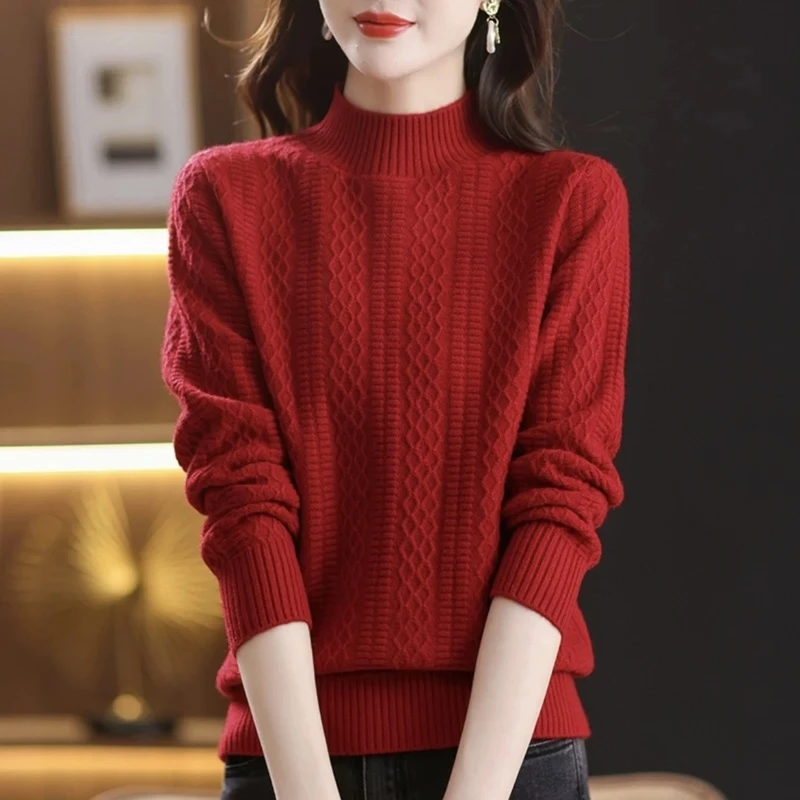 鄂尔都市牧王羊绒衫女半高领加厚秋冬款洋气百搭宽松打底衫毛衣女