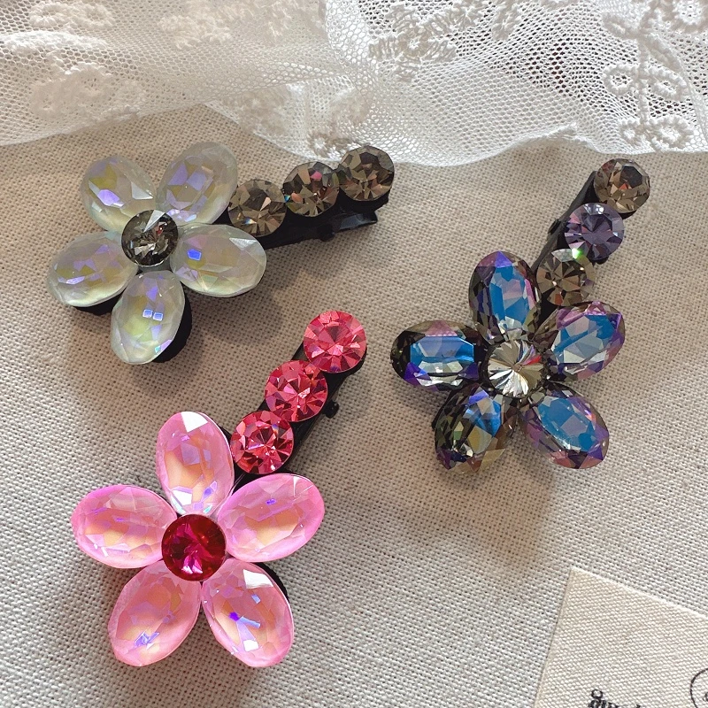 jioli/椒莉气质网红水钻花朵发夹韩版甜美可爱侧边刘海夹发卡夹子