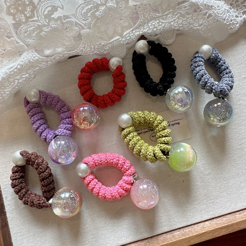 jioli/椒莉韩国东大门植绒电话发绳光感细闪圆球电话线高弹力发圈