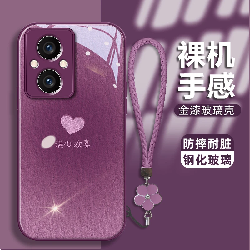 适用oppoa96手机壳腮红满心欢喜金漆玻璃壳保护套