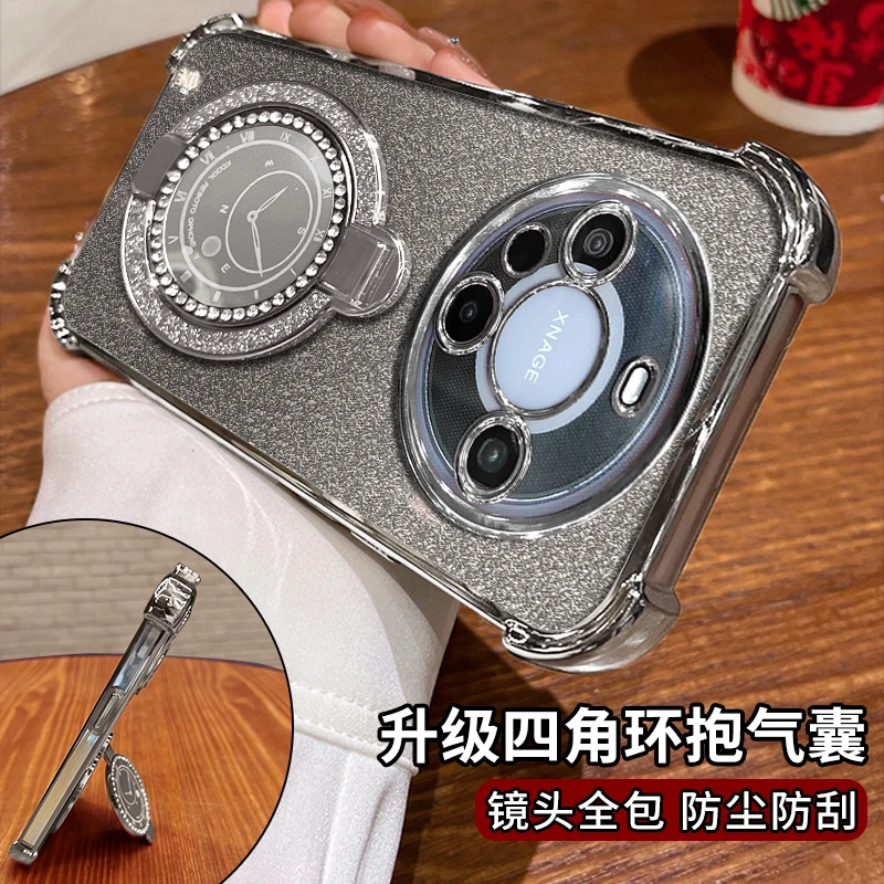 适用【华为】mate60pro四角防摔表盘镜子支架防摔高级感手机壳