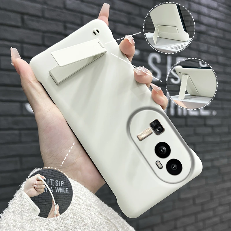 适用于OPPORENO10简约高级感超薄纯色折叠支架无边框防摔手机壳