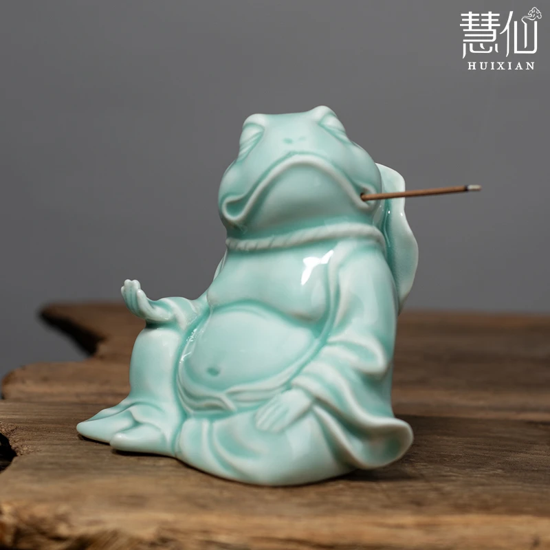 龙泉瓷器【悠然蛙茶宠】省级大师雷慧仙手工茶具创意陶瓷中式茶道