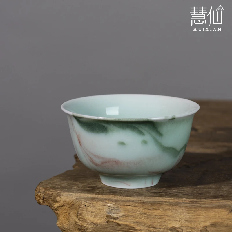 龙泉瓷器【诗话江南】全手工搅胎茶杯名窑品茗杯陶瓷花纹纯手工