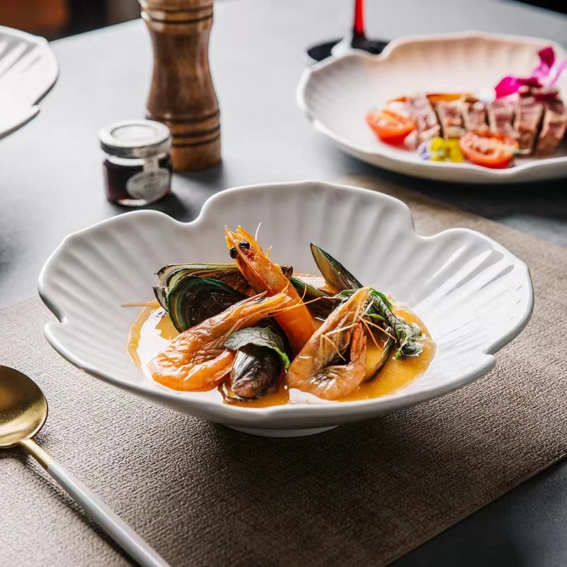 面碗家用斗笠汤碗高级感盘子菜盘汤盘深盘白色沙拉碗好看的创意瓷