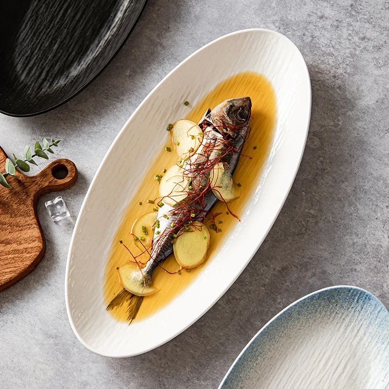 鱼盘家用菜盘创意网红陶瓷专用蒸鱼盘大号椭圆盘子高颜值酒店商用