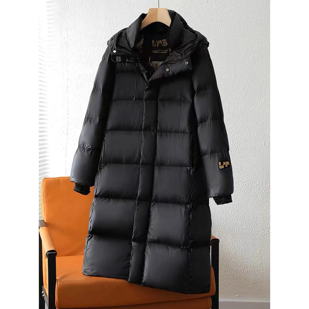 石墨烯里布！高蓬松鹅绒！自发热面料情侣款黑金羽绒服长款C002