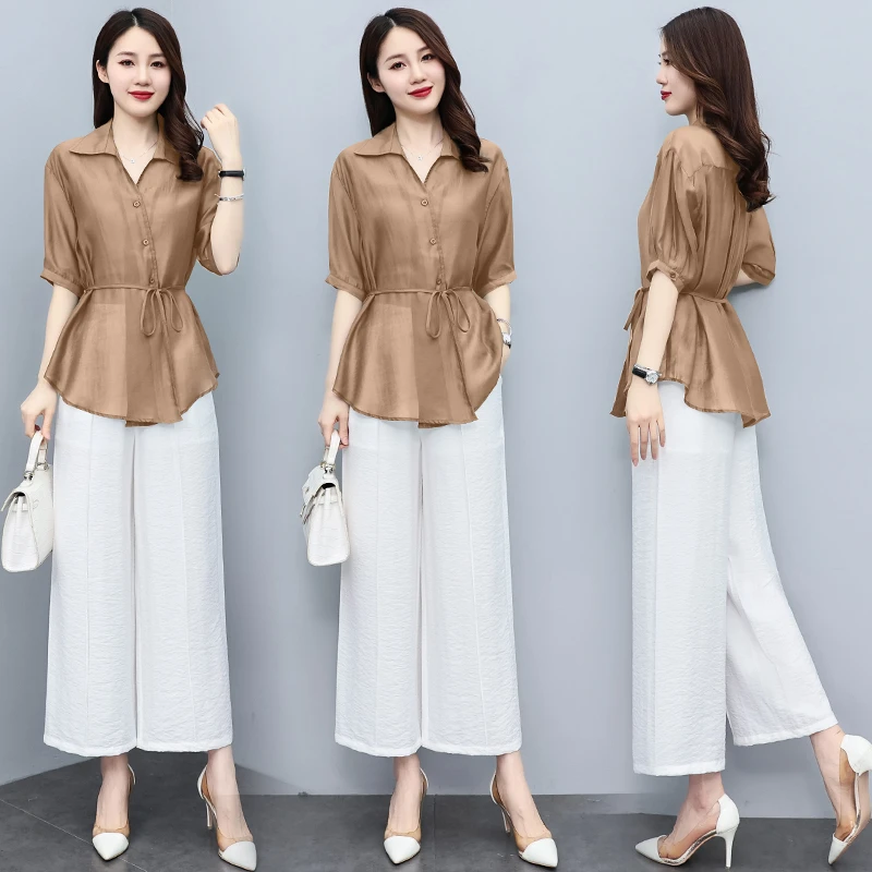 时尚妈妈装夏季夏装套装45到50岁高档洋气时髦新款中年微胖两件套