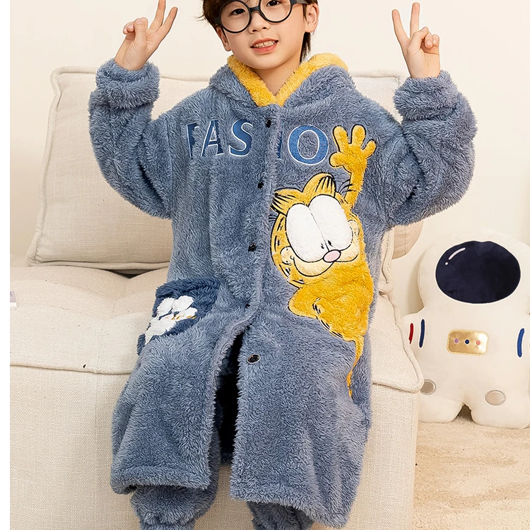 蔻里绒1 儿童睡衣男童秋冬款珊瑚绒男孩中大童加厚加绒卡通睡袍