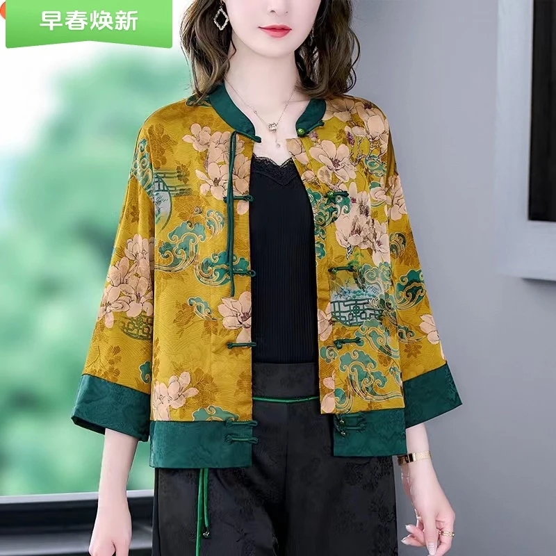 新中式外套女装2023夏季新款妈妈富婆衬衫上衣民族风中老年妈妈装