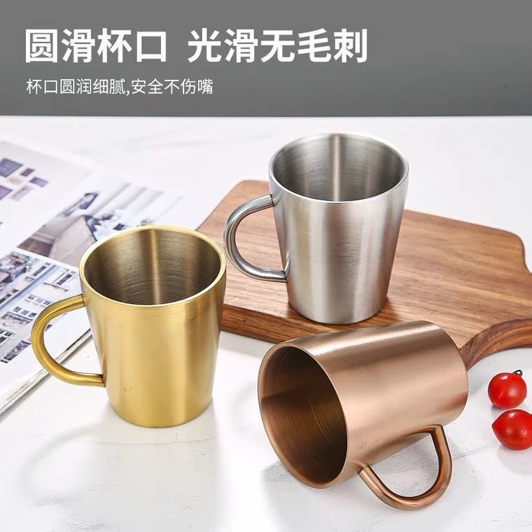 304不锈钢加厚防烫摔啤酒杯饭店家用办公水杯口杯茶杯双层酒吧杯