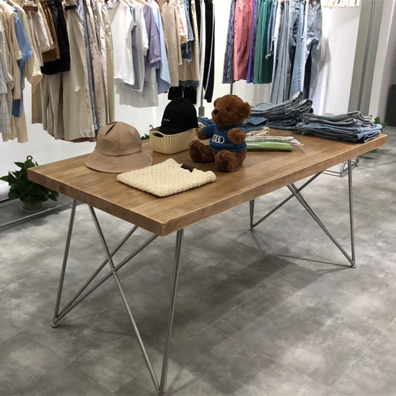 北欧服装展示架服装店展示桌中岛台实木展示台落地展示架长方形桌