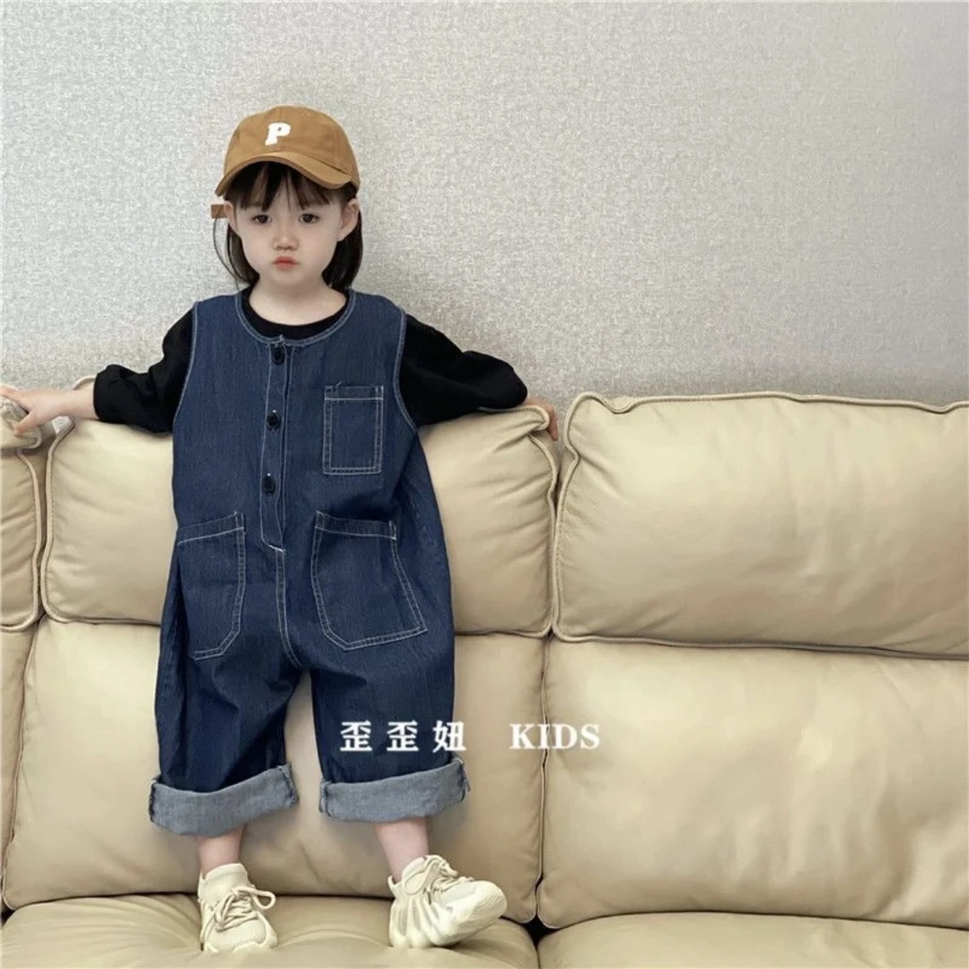 儿童韩国背带裤男女宝宝休闲牛仔裤中小童直筒洋气连体裤休闲春秋