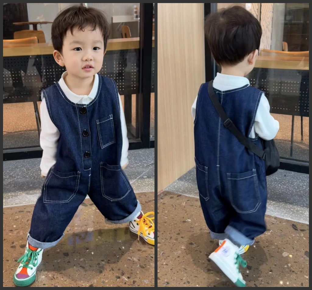 儿童牛仔背带裤春夏款男女童韩版宽松洋气小宝宝时尚外穿连体裤