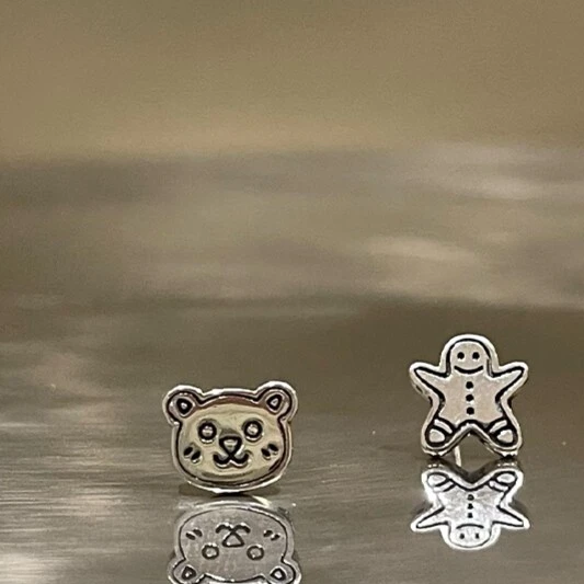 足银耳饰 小熊姜饼人｜999足银/RINGRING商店耳钉纯银养耳洞耳饰