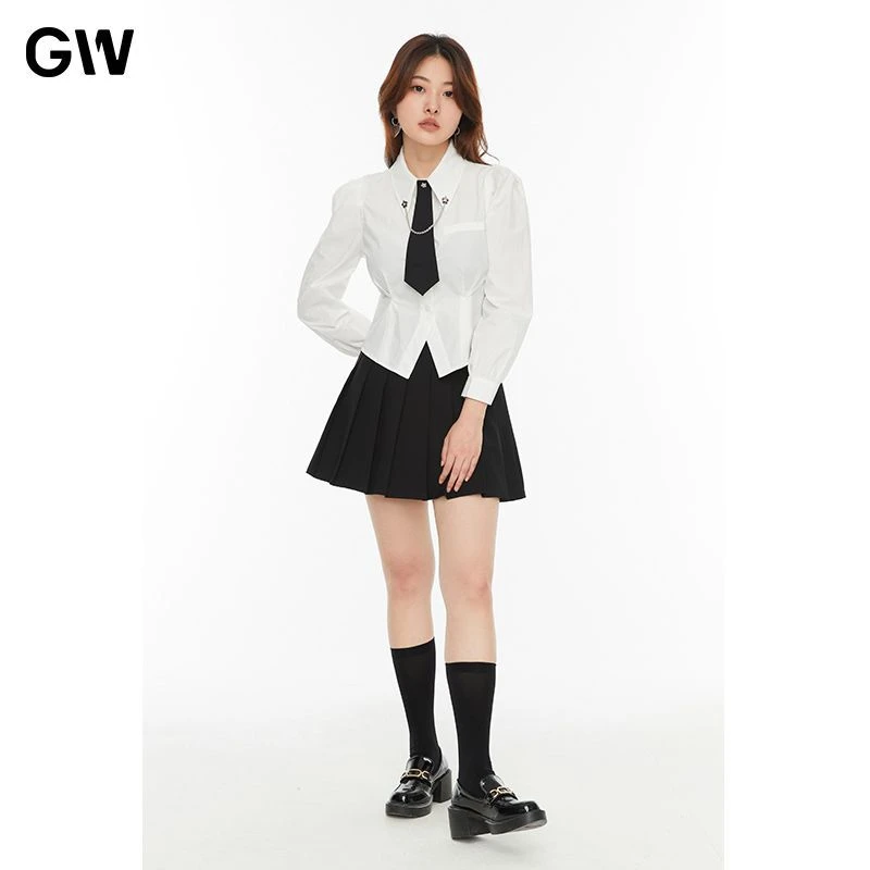 GW设计感大码女装2023jk秋装新款胖妹妹显瘦长袖收腰气质2C5005