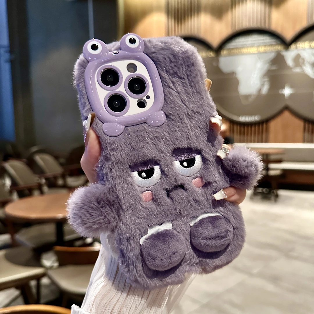 冬款可爱毛绒苹果15promax手机壳iphone14新款13pro创意12搞怪11