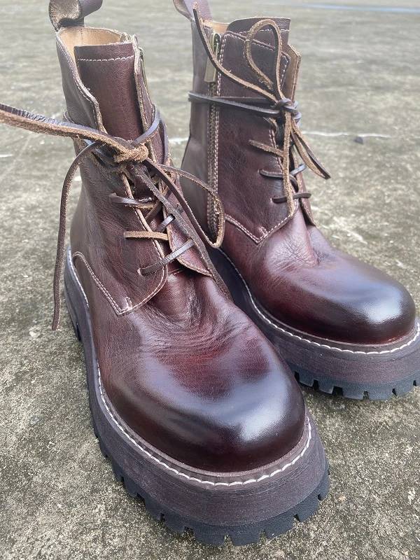 CHEN C 手工女鞋（34-40码）5cm水洗复古靴子做旧真皮马丁靴