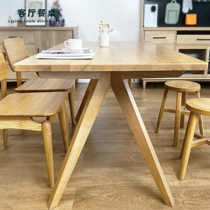 白蜡木实木餐桌家用小户型现代简约长方形吃饭桌全原木大板桌