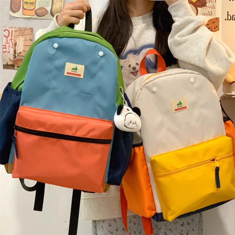 日系撞色小学生儿童书包女初高中生大学生上课春游旅行轻便双肩包