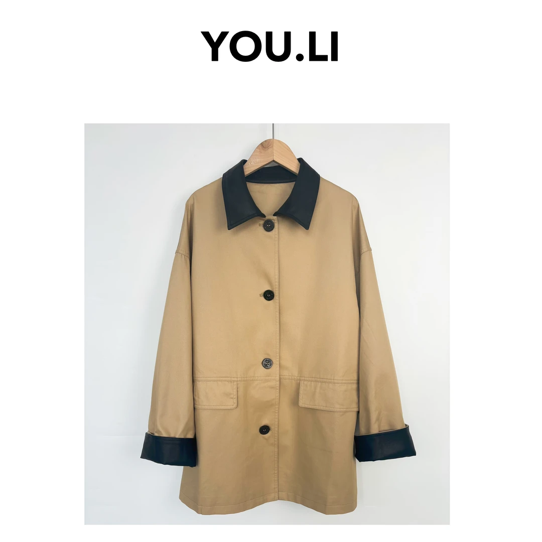 英伦复古 ▏天丝棉翻领拼接撞色复古百搭风衣