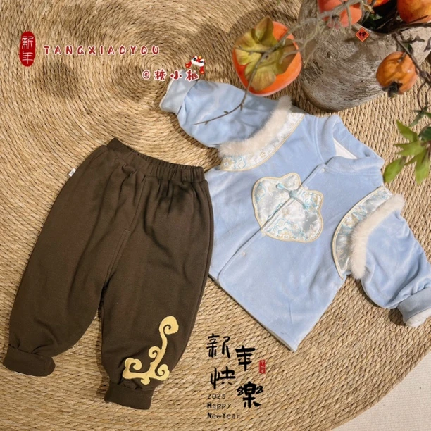 糖小柚瑜轩100克棉年款套装分体可开裆两件套纯棉可机洗棉花衣
