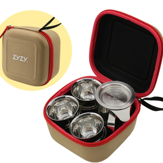 登山队不锈钢户外野营茶具野外泡茶器滤茶壶旅行家用便携茶具套装