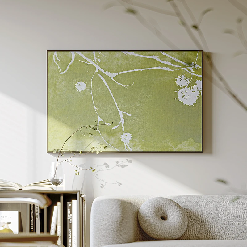 现代简约卧室装饰画北欧风房间床头极简宋代美学挂画巨幅高级感绿