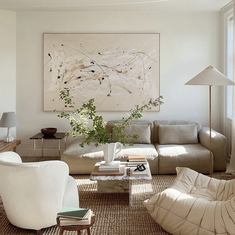 侘寂风客厅挂画宋代美学背景墙现代简约创意挂画抽象巨幅壁画北欧