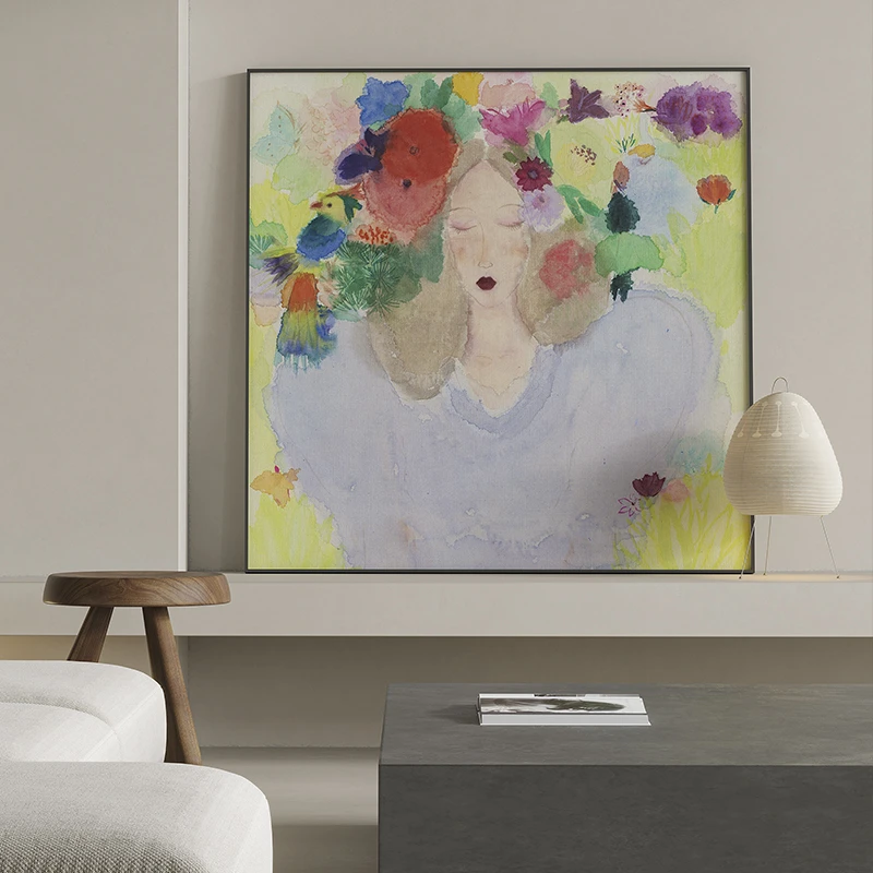 秦秀娟北欧客厅装饰画少女床头挂画花卉2025卧室落地画动物壁画