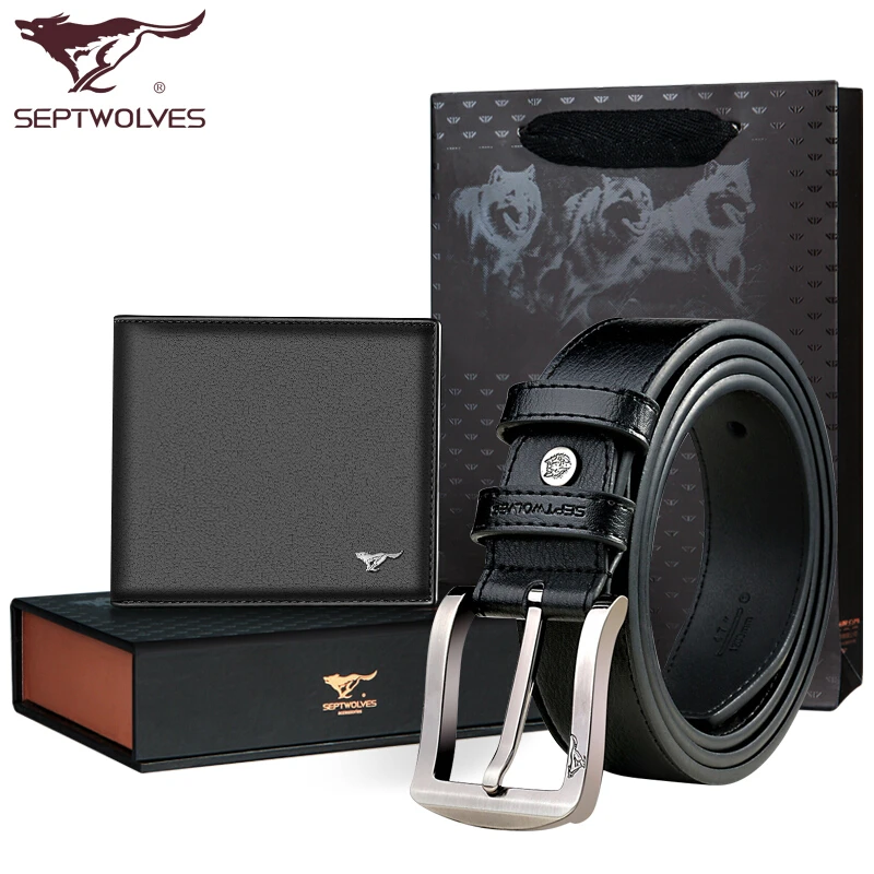 七匹狼皮带钱包男士牛皮腰带套装针扣裤带高档送爸爸礼物老公礼盒