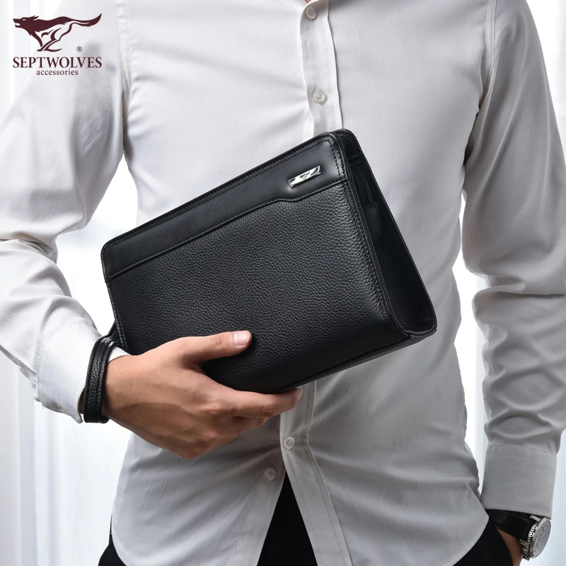 七匹狼真皮男包男士包包手包多功能正品新款手拿包头层牛皮手抓包