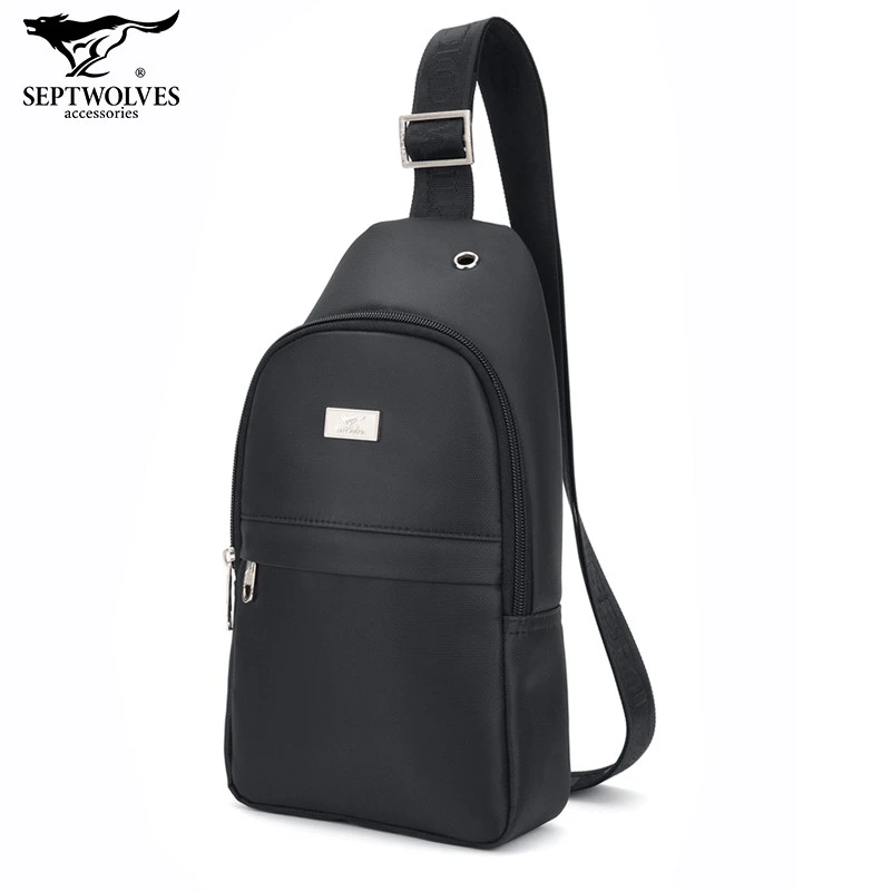 七匹狼胸包男款休闲单肩斜跨包男士帆布包斜肩包时尚背包学生百搭