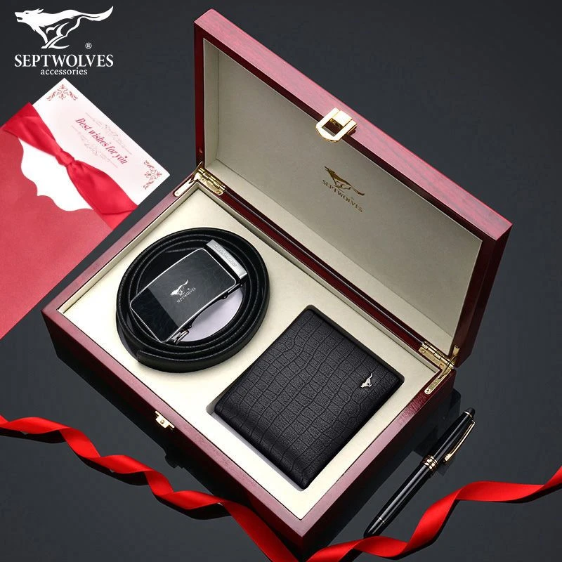 七匹狼皮带钱包礼盒套装真皮腰带高档生日礼物老公男士朋友情人节