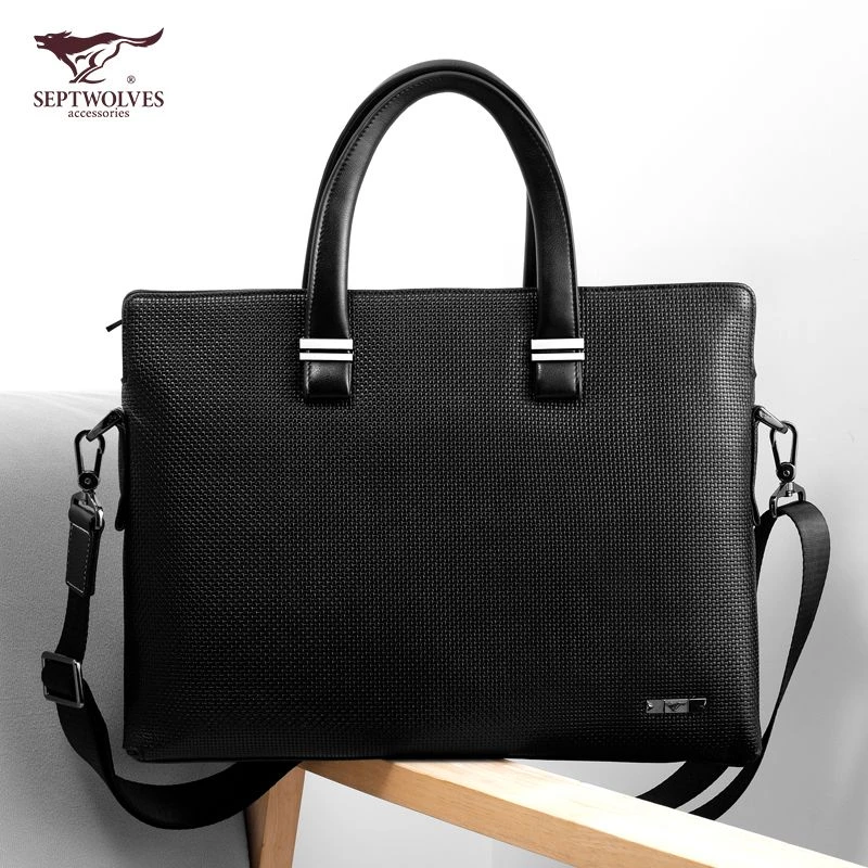 七匹狼男包真皮手提包男士公文包头层牛皮商务单肩包斜挎包背包男