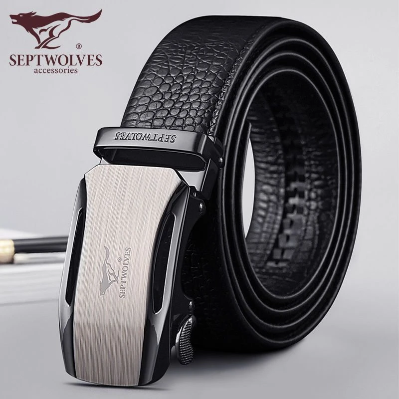 正品七匹狼男士皮带自动扣鳄鱼纹真皮纯头层牛皮时尚商务休闲腰带