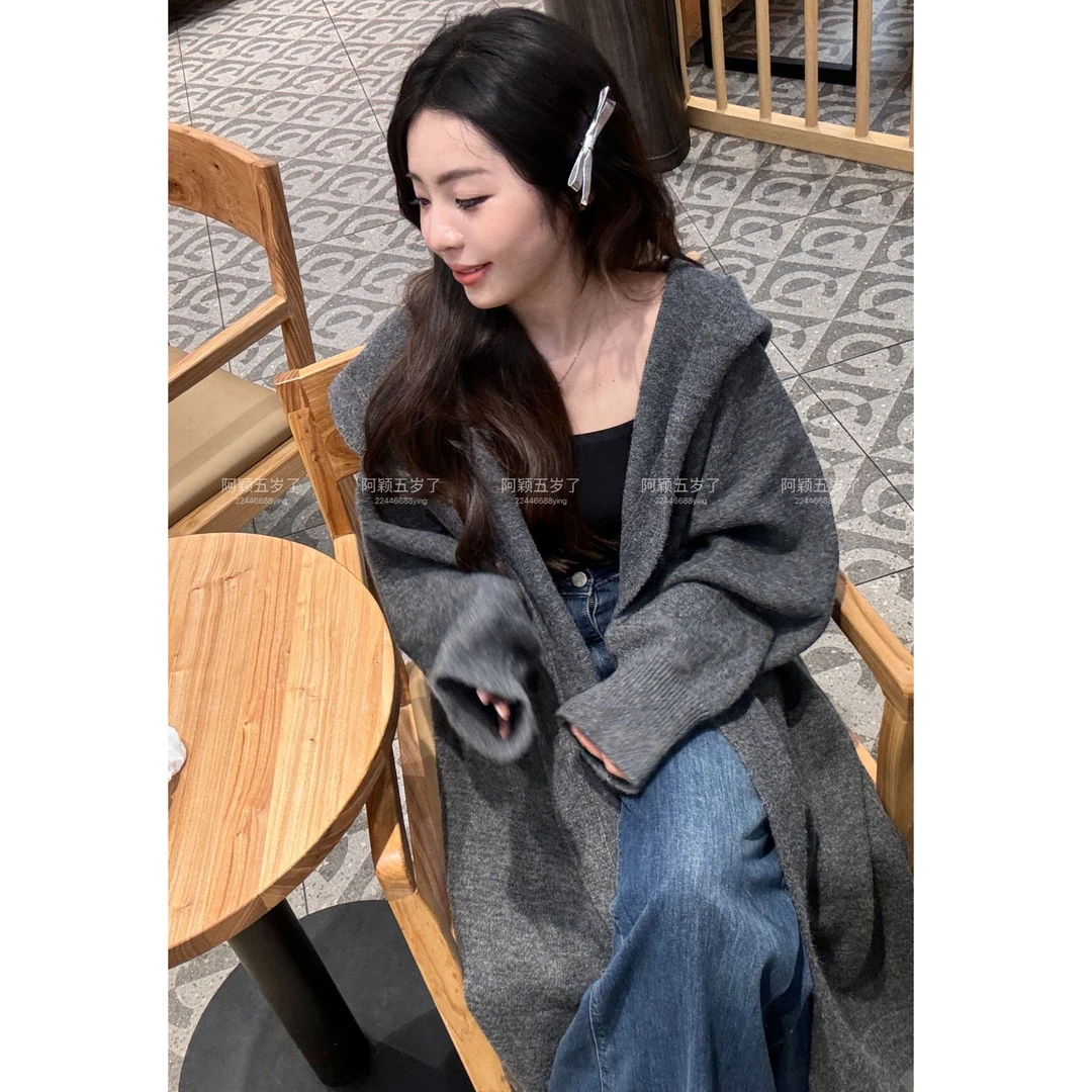 2024早秋新款针织开衫毛衣外套宽松女士大一慵懒风气质大衣加厚