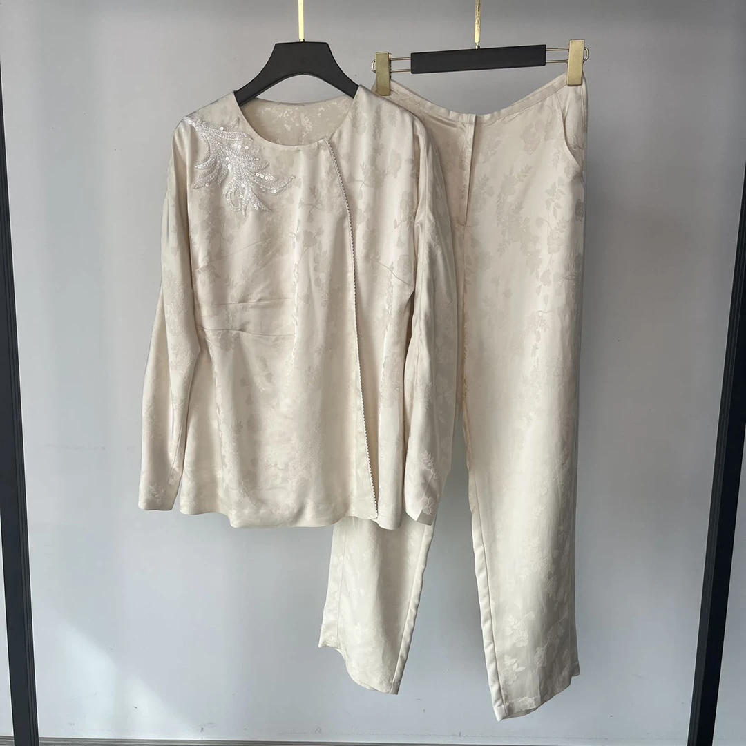 中式原创设计收腰系带印花工艺套装