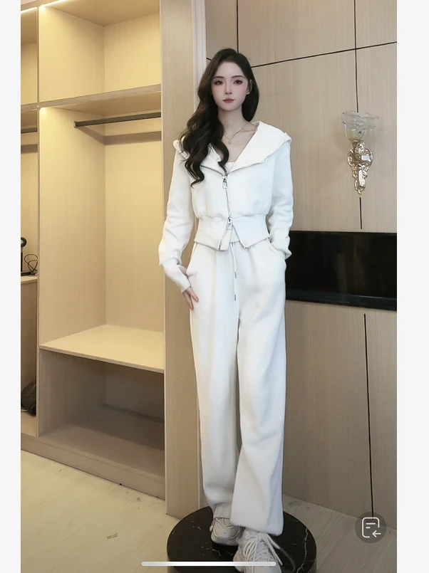 春季气质休闲减龄百搭宽松洋气连帽显瘦运动套装抽绳洋气卫衣套装