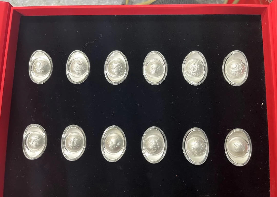 九乐 足银银制品 十二生肖空心元宝120克套装 足银999