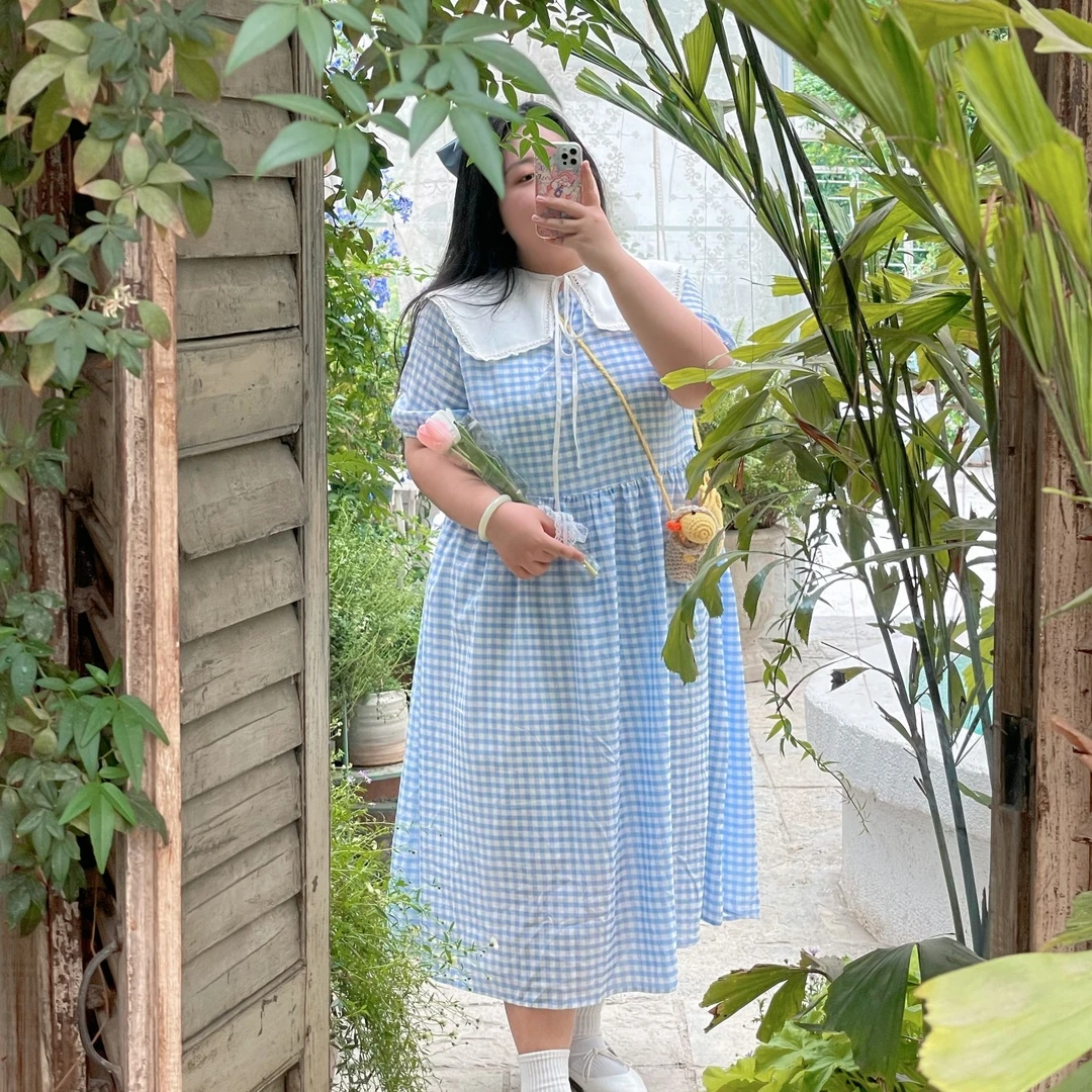 大康原创设计《三花》三色格裙连衣裙假领子两件套