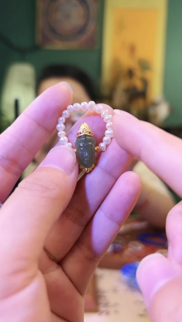 【闪购商品】淡水珍珠戒指银S925镶嵌珍珠绿度母戒指