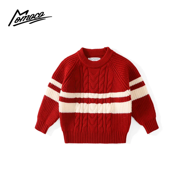 MOMOCO冬季新款男童时尚条纹套头毛衣75430230018