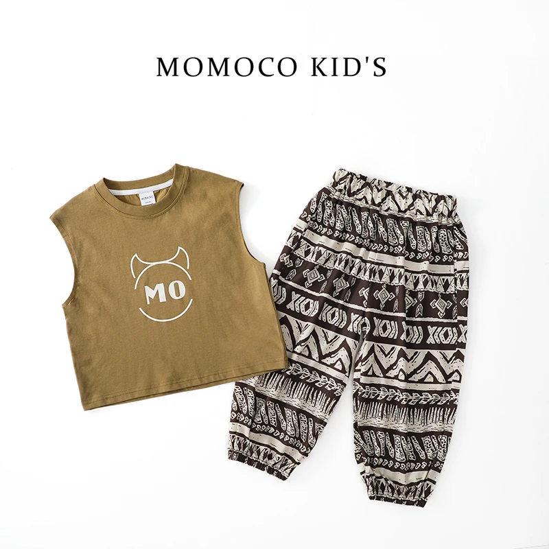 MOMOCO儿童男童洋气时尚休闲夏季薄款无袖套装韩版75230580003