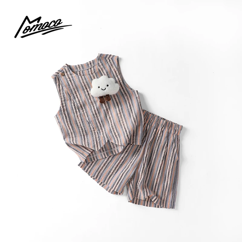 MOMOCO夏季儿童背心套装薄款无袖背心条纹短裤两件套75230578039