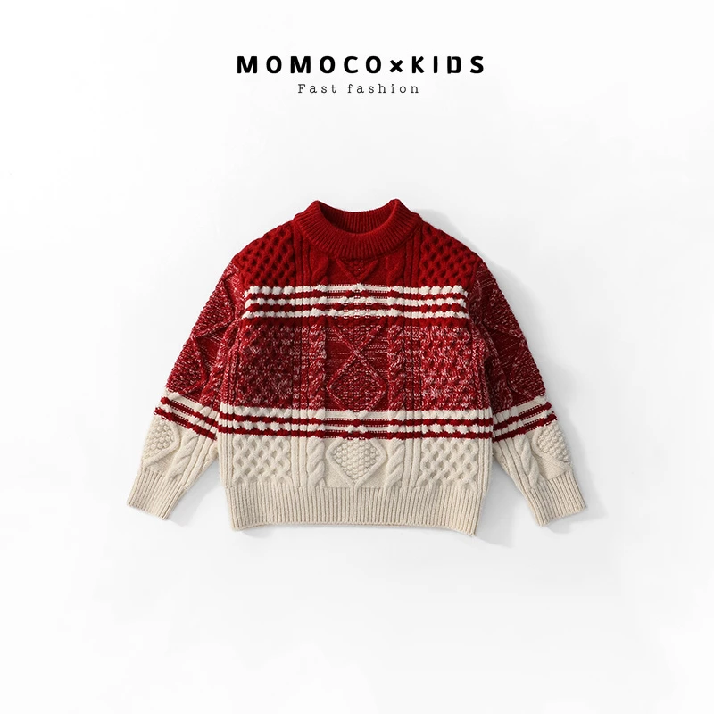 MOMOCO/2024款男女童圆领秋冬洋气可爱韩版条纹毛衣76830230257