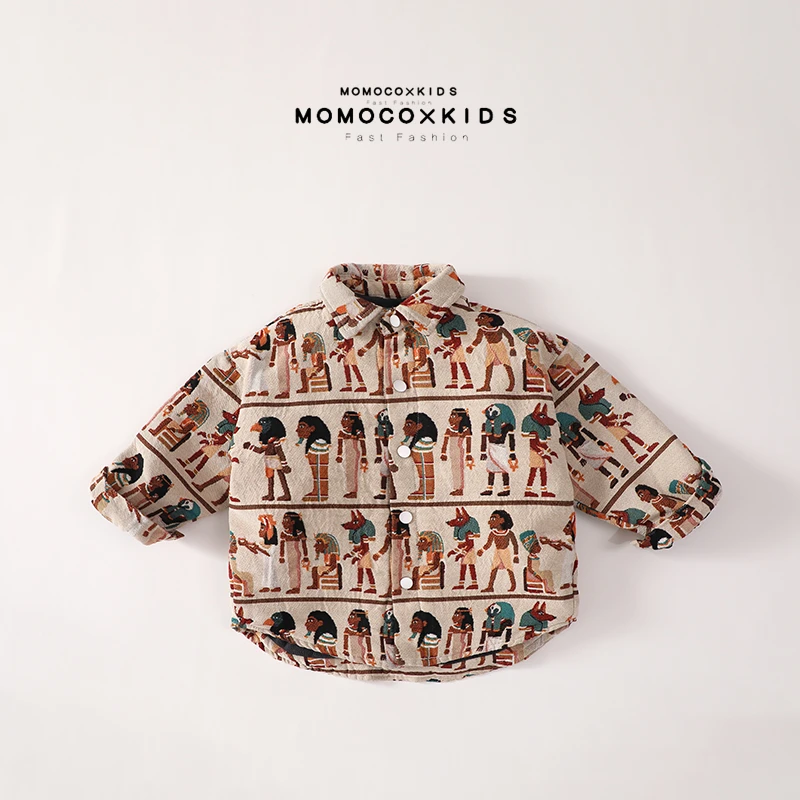 MOMOCO-2024新款秋冬男童中小童休闲复古满印棉服外套76430129200