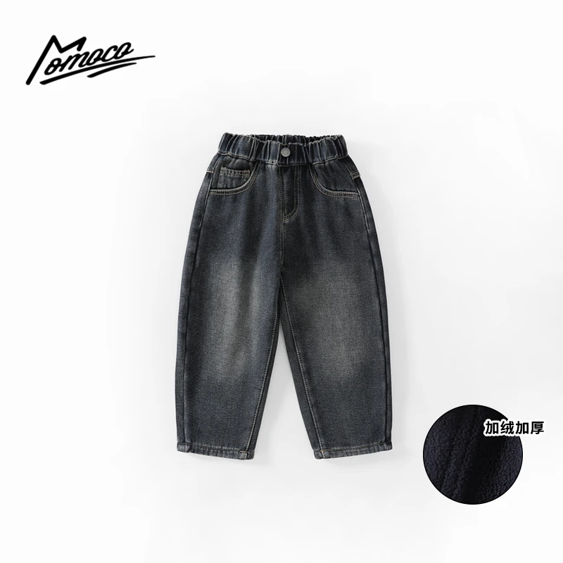 MOMOCO冬季新款男童潮流绣花小机器人加绒牛仔裤75430350025