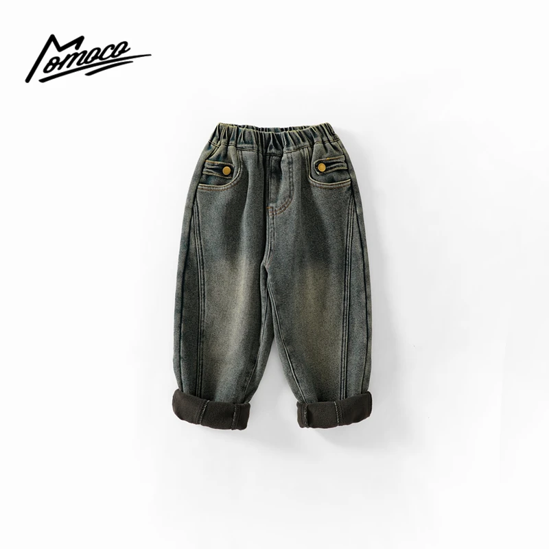 MOMOCO冬季新款男童时尚百搭加厚加绒牛仔裤75430350020