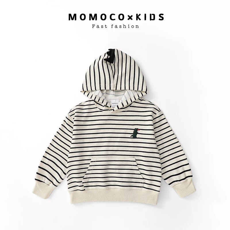 MOMOCO儿童春秋长袖休闲带帽条纹休闲时尚百搭卫衣75580232002